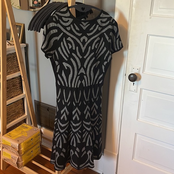 Loft sweater dress short sleeve print cotton viscose blend knit m - Picture 4 of 7